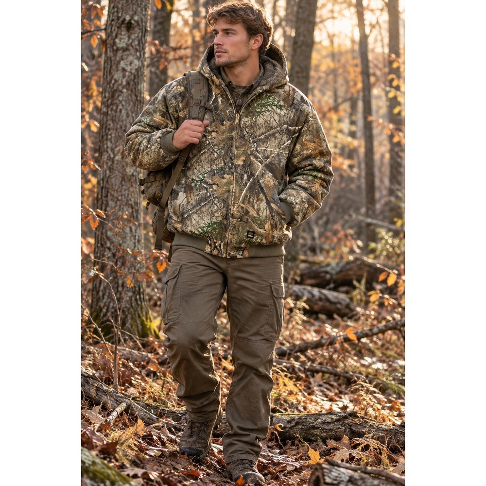 Berne Camo Realtree Jacket XL Edge Hooded Quilted Duck Canvas Hunting Outdoor